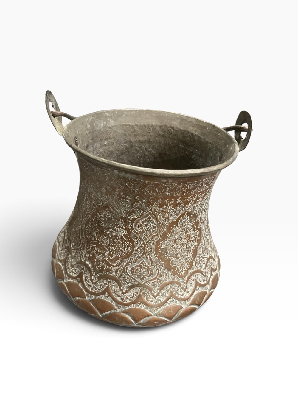 Safavid Persian Ottoman Tinned Copper Incised Bucket Floral Birds Exquisite 6.5”